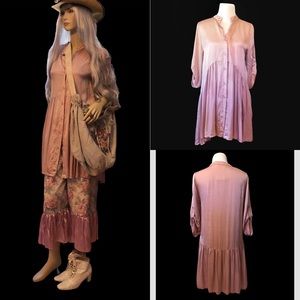 Rose pink European asymmetrical satin boho blouse